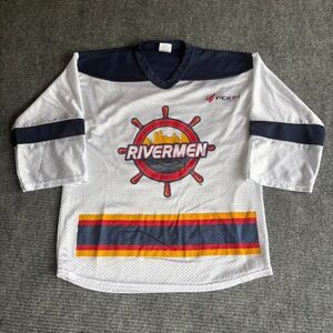 Mark Antony Peoria Rivermen Kids Hockey Jersey White Navy Blue Size L 2673